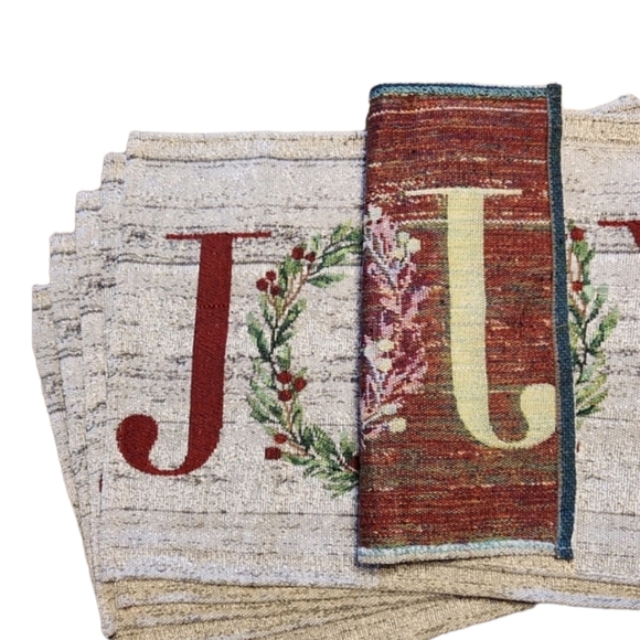 Set of 6 Christmas JOY wreath placemats in GREAT condition - Picture 2 of 5
